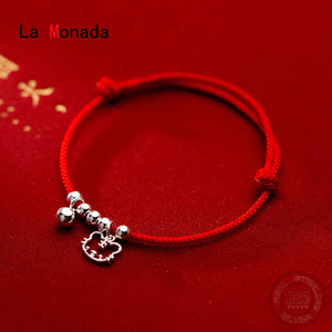 925 Sterling Silver Zodiac Tiger Red Rope Bracelets