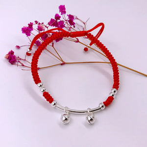 Double Bell Red Thread 925 Sterling Silver Bracelet