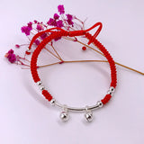 Double Bell Red Thread 925 Sterling Silver Bracelet