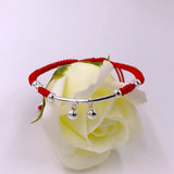 Double Bell Red Thread 925 Sterling Silver Bracelet
