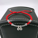 Double Bell Red Thread 925 Sterling Silver Bracelet