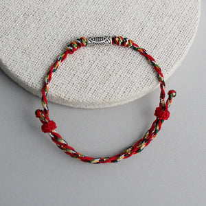 925 Sterling Silver Rope Bracelet Red Five Thread Line String Fish Bracelet