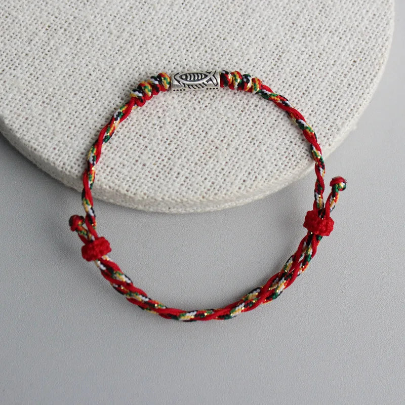 925 Sterling Silver Rope Bracelet Red Five Thread Line String Fish Bracelet