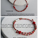 925 Sterling Silver Rope Bracelet Red Five Thread Line String Fish Bracelet
