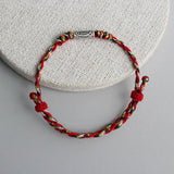 925 Sterling Silver Rope Bracelet Red Five Thread Line String Fish Bracelet