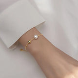 925 Silver Snake Chain Bracelet with Round Pearl for Women