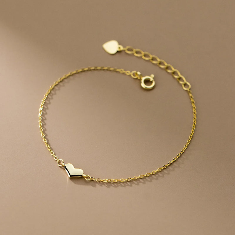 925 Sterling Silver Small Heart Bracelet for Women Fine Jewelry
