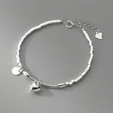 925 Sterling Silver Square Bead Heart Bracelet for Women