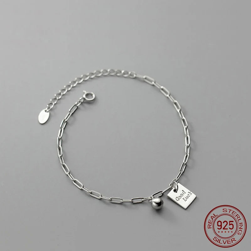 925 Sterling Silver Ball ID Card Bracelet for Women