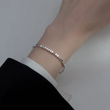 Sterling Silver Cube Bracelet for Women 925 Silver Geometry Bead