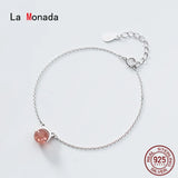 Pink Stone Cat Silver 925 Jewelry Bracelet Female Woman Minimalist Bracelet
