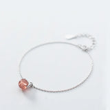 Pink Stone Cat Silver 925 Jewelry Bracelet Female Woman Minimalist Bracelet
