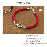 925 Sterling Silver Heart Red Rope Bracelets for Women Couple Girl