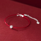 925 Silver Flower Red Rope Bracelets for Women