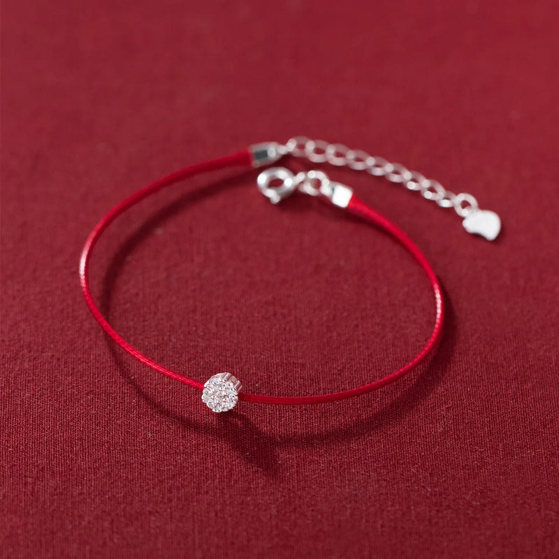 925 Silver Flower Red Rope Bracelets for Women
