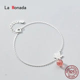 Fine Silver 925 Bracelet Chain Bead Leaf Minimalist Bracelet For Women