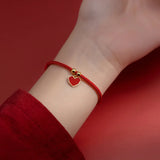 925 Sterling Silver Red Rope Bracelet Heart Red Thread