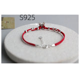 925 Rabbit 925 Sterling Silver Circle Red Rope Bracelets For Women