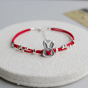 925 Rabbit 925 Sterling Silver Circle Red Rope Bracelets For Women