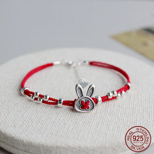 925 Rabbit 925 Sterling Silver Circle Red Rope Bracelets For Women