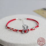 925 Rabbit 925 Sterling Silver Circle Red Rope Bracelets For Women