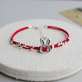 925 Rabbit 925 Sterling Silver Circle Red Rope Bracelets For Women
