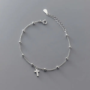 925 Sterling Silver Cross Bracelet with Match Ball Gypsophila for Women