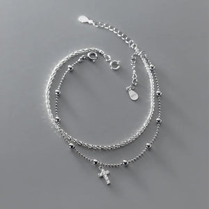 925 Sterling Silver Cross Bracelet with Match Ball Gypsophila for Women