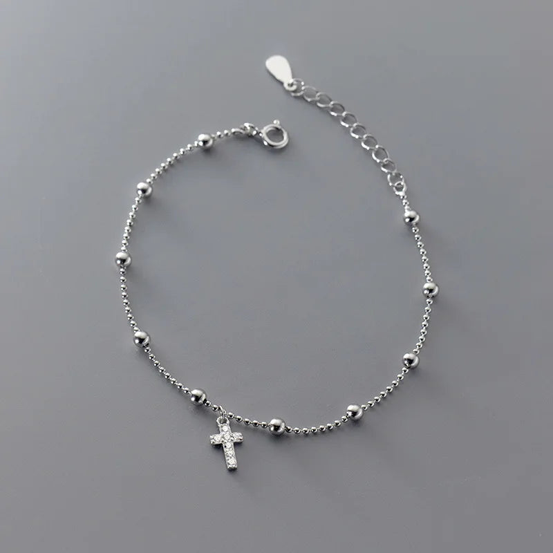 925 Sterling Silver Cross Bracelet with Match Ball Gypsophila for Women
