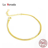 925 Sterling Silver Bracelet For Women Snake Layered Chain Jewelry