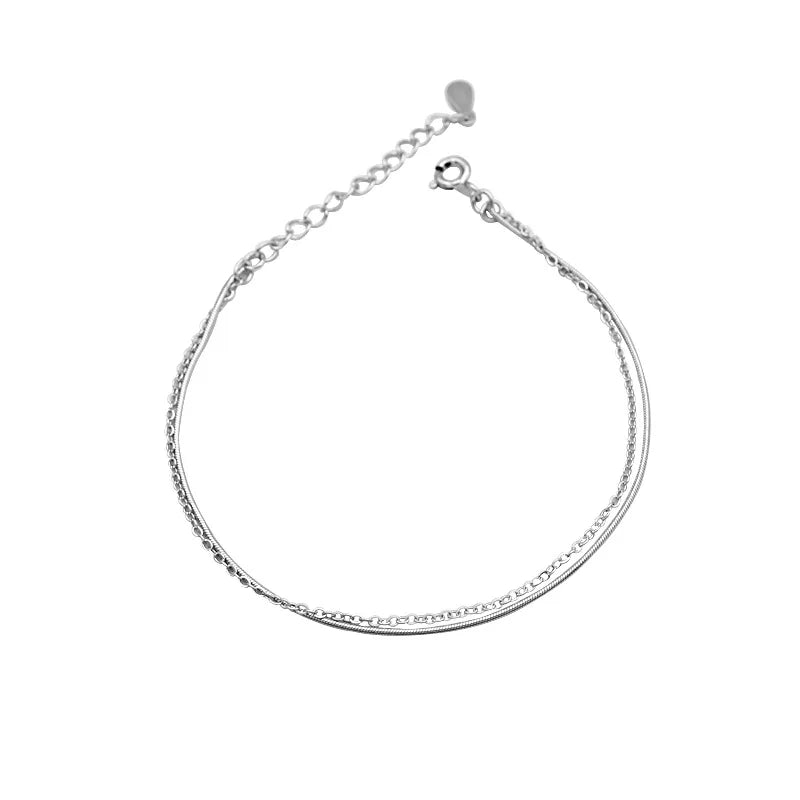 925 Sterling Silver Bracelet For Women Snake Layered Chain Jewelry