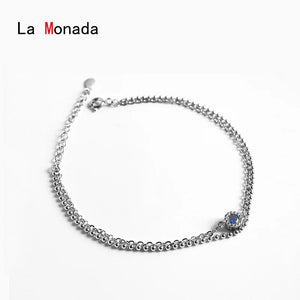 925 Sterling Silver Double Chain Ball Jewelry Bracelet For Women