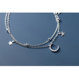 Layered Women Bracelet Silver Hand Chain Star Moon Charm 925 Silver Bracelet