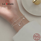 Layered Women Bracelet Silver Hand Chain Star Moon Charm 925 Silver Bracelet