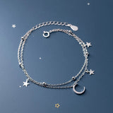 Layered Women Bracelet Silver Hand Chain Star Moon Charm 925 Silver Bracelet