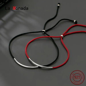 925 Silver Red Rope Bracelets Elbow Tube Thread Line String Jewelry