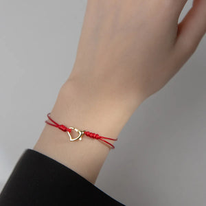 925 Silver Heart Red Rope Bracelet String Jewelry