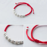 Sterling Silver Bracelet with Frosted Bead Red Thread - Women's Rope Bracelet