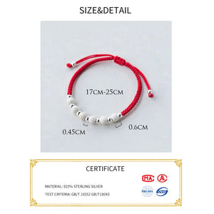 Sterling Silver Bracelet with Frosted Bead Red Thread - Women's Rope Bracelet