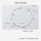 17+3cm Round Bracelet Silver 925 Sterling Pearl Bead Women's Bracelet