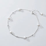 17+3cm Round Bracelet Silver 925 Sterling Pearl Bead Women's Bracelet