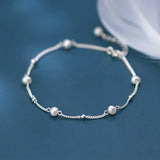 17+3cm Round Bracelet Silver 925 Sterling Pearl Bead Women's Bracelet