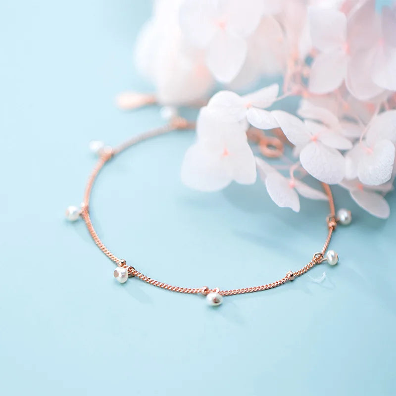 925 Silver Pearl Bracelet for Women Girls, 17+4cm Hand Chain Jewelry