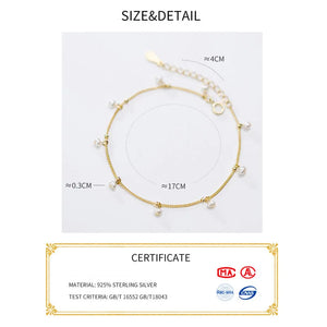 925 Silver Pearl Bracelet for Women Girls, 17+4cm Hand Chain Jewelry