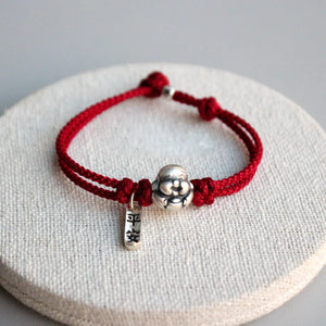 999 Silver Rope Bracelet Maitreya Buddha