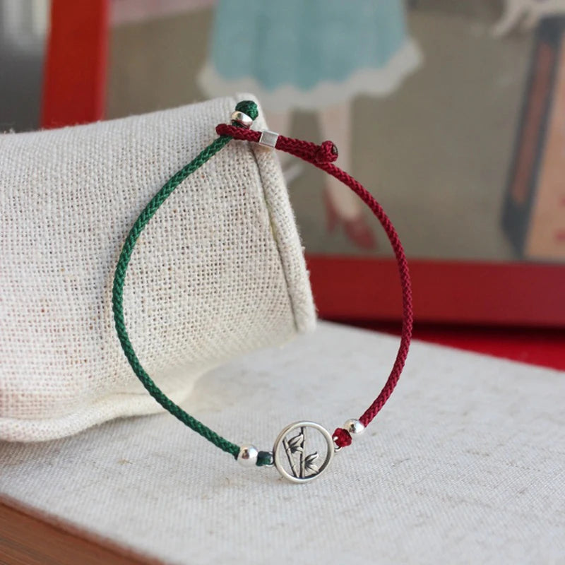 925 Silver Bracelet Women Red Thread Bamboo Handmade Rope Bracelet