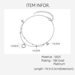 925 Silver Layer Circle Bracelet Women's Jewelry