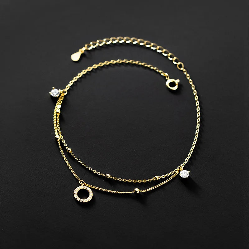 925 Silver Layer Circle Bracelet Women's Jewelry