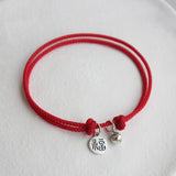 925 Sterling Silver Bell FU Red Thread Bracelet