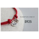 925 Sterling Silver Bell FU Red Thread Bracelet